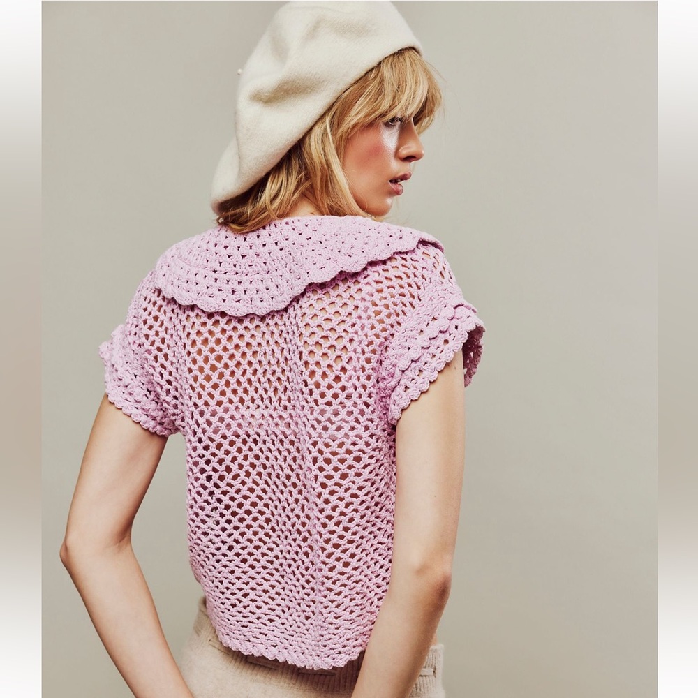 Free People Collared Crochet Cardigan - Picture 2 of 10